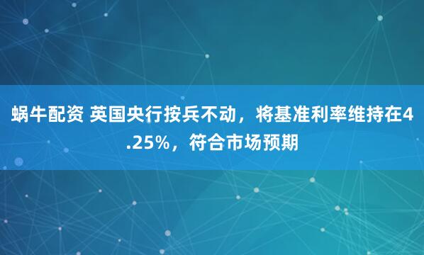 蜗牛配资 英国央行按兵不动，将基准利率维持在4.25%，符合市场预期
